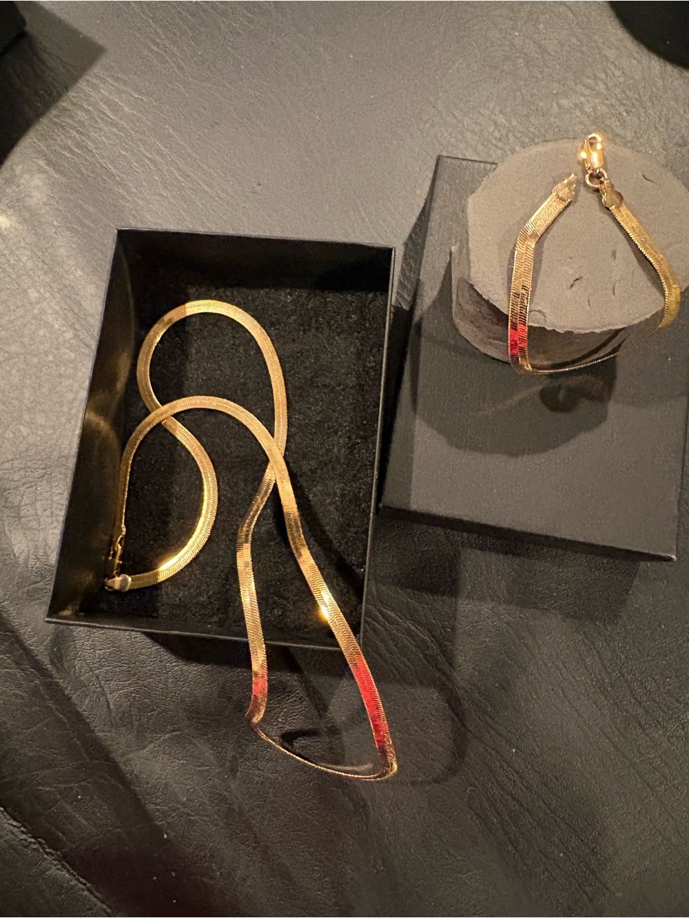 Gold Herringbone Necklace and Bracelet Set - Women Jewelry